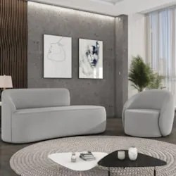 Sofá 3 Lugares 180cm Wendi e Poltrona Steve Suede Cinza I01  - Mpozena