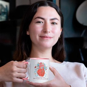 Kit Copo Térmico e Caneca Coração Florido de Amor
