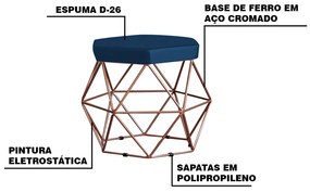 Kit 2 Puff Decorativo Base Bronze Elsa Veludo Azul G41 - Gran Belo