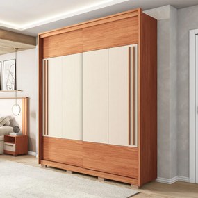 Guarda Roupa Solteiro Polônia com 2 Portas de Correr 3 Gavetas Ripado MDF Freijo/OffWhite/Sued G11- Gran Belo