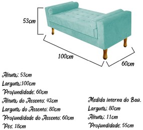 Recamier Baú Félix Solteiro 100cm Suede Azul Tiffany - ADJ Decor