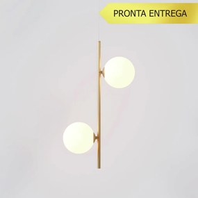 Pendente Vertical Slim Jabuticaba 10X23,5X48,5Cm Aluminio E 2X Globo Ø... (CHAMPANHE, FOSCO)