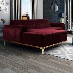 Sofá 300cm 5 Lugares com Chaise Esquerdo Pés Gold Molino C-278 Veludo
