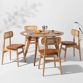 Conjunto Mesa de Jantar Square Redonda Freijó 1,18m + 4 Cadeiras Bossa Encosto Palha Estofada Madeira