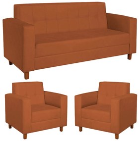 Kit Sofá 2 Lugares e 2 Poltronas Denver Suede Terracota - ADJ Decor