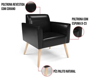 Kit 2 Poltronas Pés Palito Natural Marisa Corano D03 - D'Rossi - Preto