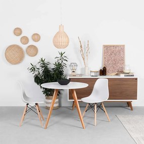 Conjunto Mesa Square Redonda Lacca Fosca 88cm + 2 Cadeiras Eiffel Branco