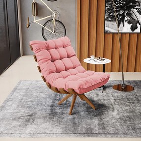 Poltrona Giratoria Costela Kit 2 Suede Base de Madeira MA30 M11 - D'Rossi - Rose