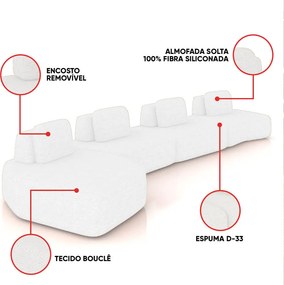Sofá 4 Lugares Orgânico com Chaise e 3 Módulos Berlim Bouclê Off K01 - D'Rossi - Off White
