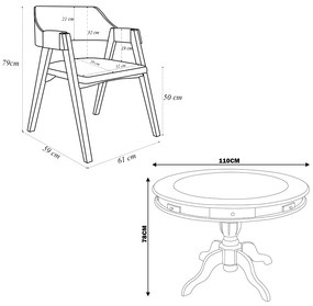 Conjunto Mesa de Jogos Carteado Bellagio Tampo Reversível Verde e 4 Cadeiras Madeira Poker Base Estrela Linho OffWhite/Capuccino G42 - Gran Belo