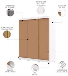 Guarda Roupa Casal 200cm 3 Portas Porto Flex Branco/Camarim - Vila Ric