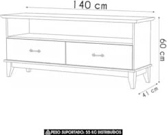 Rack TV 55 Pol 140cm Madeira 2 Gavetas Hazel Carvalho Z25   - Mpozenat