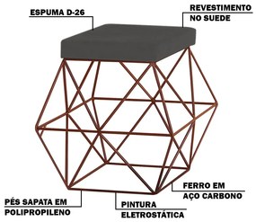 Puff Decorativo Sala de Estar Base Bronze Trixie Suede Cinza G41 - Gran Belo