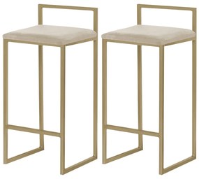 Kit 2 Banquetas Decorativa Jasmine Base Gold Veludo Bege G41 - Gran Belo