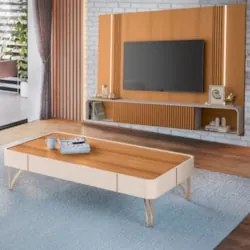 Painel TV 85 Pol Empire e Mesa de Centro Cadenza Off/Cinamomo - HB Móv