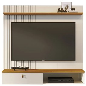 Painel TV 55 Pol 141cm Bancada Suspensa para Sala Seluna M20 - D'Rossi - Cinamomo e Off White