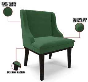 Cadeira de Jantar Liz Veludo Base Fixa Madeira Preto D03 - D'Rossi - Verde