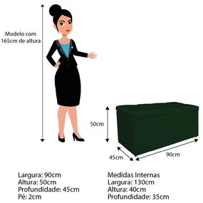 Calçadeira Estofada Manchester 90 cm Solteiro Suede Verde - ADJ Decor
