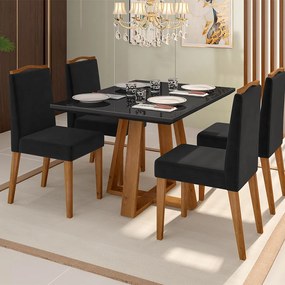 Mesa de Jantar Retangular Brenda 120x90 cm Preto com Base de Madeira Mel - D'Rossi
