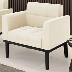 Poltrona Decorativa Base Madeira Preto Ana Veludo Bege - Ibiza