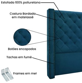 Cabeceira Cama Box King 195cm e Recamier Vicenza Veludo S04 - D'Rossi - Azul Marinho