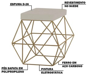 Puff Decorativo Sala de Estar Base Gold Trixie Suede Bege G41 - Gran Belo