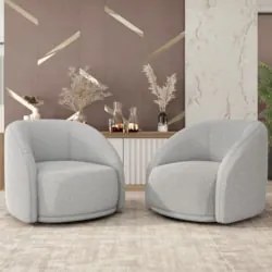 Poltrona Decorativa Orgânica Giratória Kit 2 Lya Z32 Linho Cinza Claro