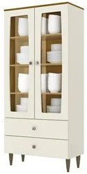 Cristaleira Para Sala De Jantar 02 Portas Liz Off White/Nature HP - He