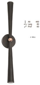 Arandela Bugle Dupla 06X08X49Cm 2Xmr11 - Old Artisan Ar-5578 (GRAFITE / COBRE BRILHO)
