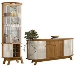 Balcão Buffet Mônica 183cm e Cristaleira Melina M01 Naturale/Off White