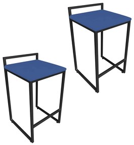 Conjunto 02 Banquetas Pietra Suede Base Preto - Azul Royal