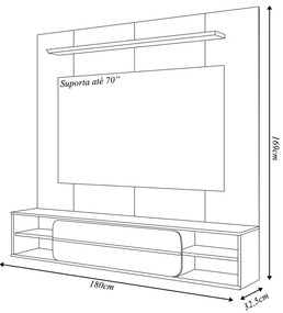 Painel Suspenso Ursula TV 70" Nichos Laterais OffWhite/Freijó G18 - Gran Belo