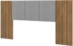 Cabeceira Casal Queen 268cm Com LED Cleo Linho Cinza V02 - Mpozenato