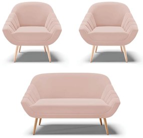 Kit 01 Namoradeira 02 Lugares e 02 Poltronas Giovana Veludo Pés Palito Natural D03 - D'Rossi - Rose