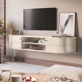 Rack TV 75 Pol 183cm Bancada Suspenso Ripado Aurenzo M20 - D'Rossi - Calacata e Off White