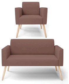 Sofá Namoradeira com Poltrona Pés Palito Natural Marisa Veludo D03 - D'Rossi - Verde