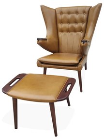 Poltrona Papa Bear com Puff Madeira Maciça Eucalipto Clássicos de Design by Hans J. Wegner