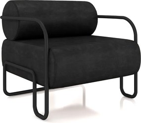Poltrona Decorativa Sala de Estar Polatsk Base Industrial de Ferro PU Preto G33 - Gran Belo
