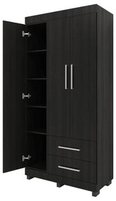 Roupeiro Guarda Roupa 3 Portas Prateleiras 2 Gavetas Preto