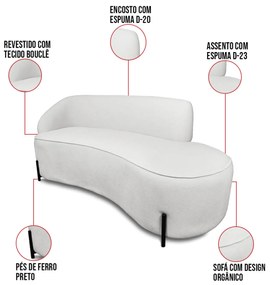 Sofá 3 Lugares Orgânico 180cm Pé Ferro Preto Morgan Bouclê D03 - D'Rossi - Cinza