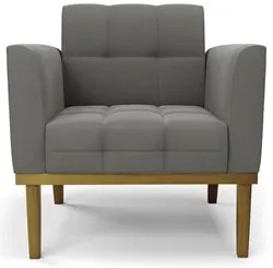 Poltrona Base Madeira Castanho Kit 2 Ana Suede Grafite - Ibiza