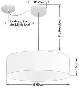 Lustre Pendente Cilíndrico Com Desvio Md-4265 Cúpula em Tecido 60x15cm Preto - Bivolt