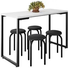 Mesa de Cozinha Bistrô Porto Branco 120cm com 4 Banquetas Industriais
