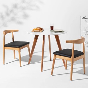 Conjunto Mesa de Jantar Square Redonda Branca - 88cm + 2 Cadeiras Elbow Madeira - Conjunto Mesa de Jantar Square Redonda Branca - 88cm + 02 Cadeira Elbow Madeira