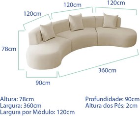 Kit Sofá Modular 4 Lugares 360cm Moderno Curvo Orgânico Duna Bouclé