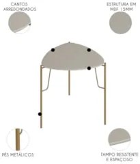 Mesa Lateral Para Sala Pés Metálicos Kit 2 Blen Grigio/Dourado I06 - M