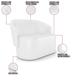 Sofá 2 Lugares Namoradeira Orgânica para Sala Malu Sintético PU M11 - D'Rossi - Branco