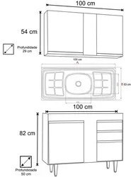Armário Aéreo Indiana e Balcão Gabinete 100cm com Pia Inox Luziania Br