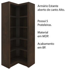 Armário Estante de Canto Alto para Escritório Home Office ME4132 MDP Rustico G69 - Gran Belo