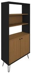 Kit 2 Estante Livreiro Decorativa 2 Portas Industrial Lit A06 Freijó/P